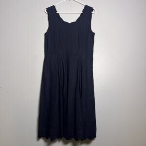 Sigrid Olsen Wool Viscose Sleeveless A Line Dress Navy Blue Sz M Pocket